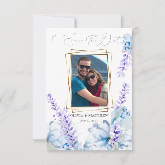 Datum freihalten | Aquarelllavender - Dusty Blue Einladung (Vorderseite)