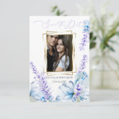 Datum freihalten | Aquarelllavender - Dusty Blue Einladung (Stehend Vorderseite)