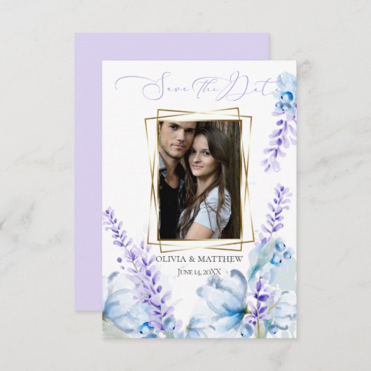 Datum freihalten | Aquarelllavender - Dusty Blue Einladung (Vorne/Hinten)