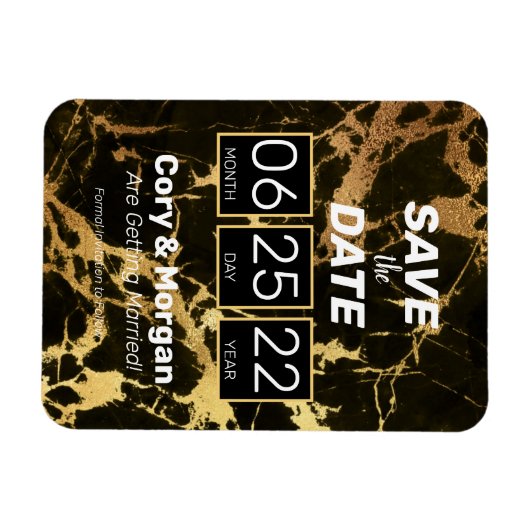 Datum freihalten | Black & Gold Marmor Look Magnet (Horizontal)