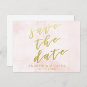 Datum freihalten | Blush & Imitate Gold Script Pos Ankündigungspostkarte (Vorne/Hinten)