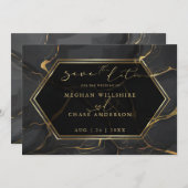 Datum freihalten | Eleganter Schwarz-Gold-Marmor (Vorne/Hinten)