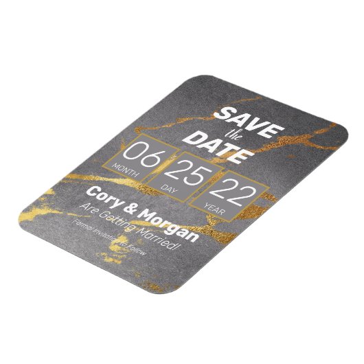 Datum freihalten | Gray & Gold Marmor Look Magnet (Linke Seite)