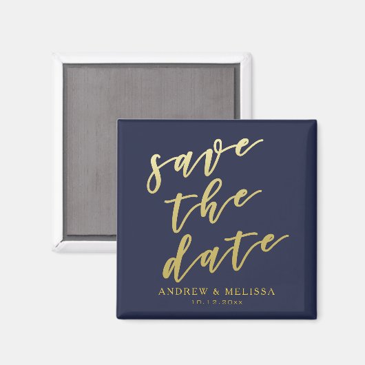 Datum freihalten | Navy & Imitate Gold Script Magnet (Vorderseite/Rückseite)