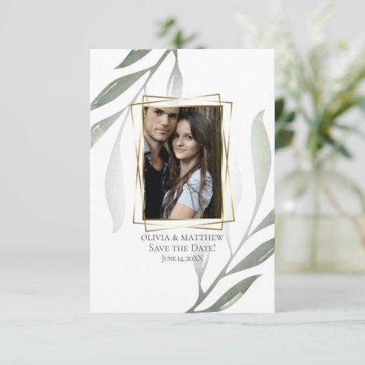 Datum freihalten | Sage Green Olive Branch Waterco Einladung (Stehend Vorderseite)