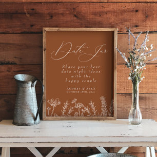 Datum Glas verbranntes Orange Wildblumen Brautpart Poster