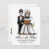 Datum Halloween Skeletons Orange PostCard gerettet Ankündigungspostkarte (Vorne/Hinten)