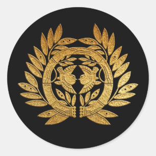 Datum Kamon Takeni Suzume in Gold Runder Aufkleber