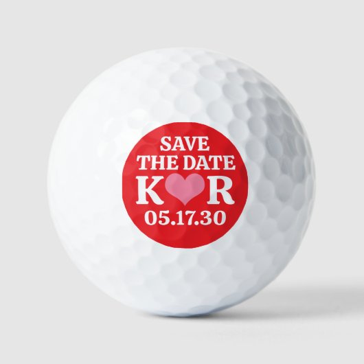 DATUM MERKEN Pinkes Herz MONOGRAMM Rotes Hintergru Golfball (Vorderseite)