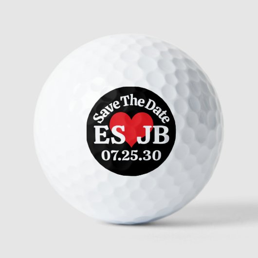 DATUM MERKEN Red Heart MONOGRAMME Schwarzer Hinter Golfball (Vorderseite)