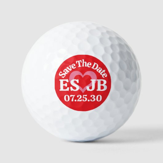 DATUM MERKEN Rotes Rosa Herz MONOGRAMME Roter Hint Golfball (Vorderseite)