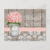 Datum Monogram Pink Hydrangea Mason Jar geändert Postkarte (Vorderseite)