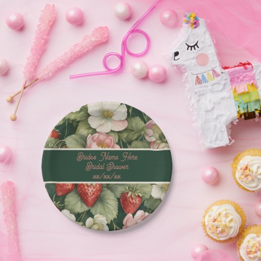 Datum/Name "Berry in Liebe" Blume und Erdbeeren Pappteller (Party)