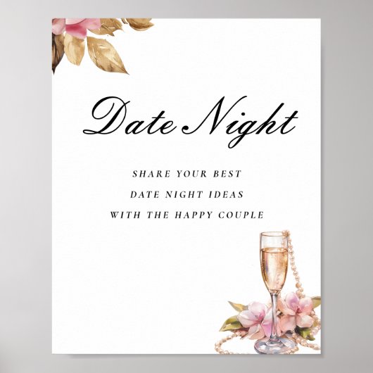 Datum Night Pearls Prosecco Brautparty Signature Poster (Vorne)