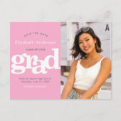 Datum rosa Abschluss Foto fett formatiert Typograf Einladungspostkarte (Vorderseite)