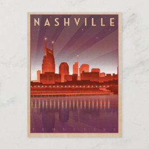 Datum sichern Nashville, TN - Nacht-Skyline Ankündigungspostkarte