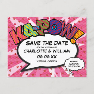 Datum speichern Comic-Book KAPOW Modern Rosa Lusti Ankündigungspostkarte