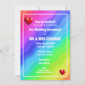 Datum Speichern Farbige Hochzeit Rotes Herz Einladung (Rückseite)