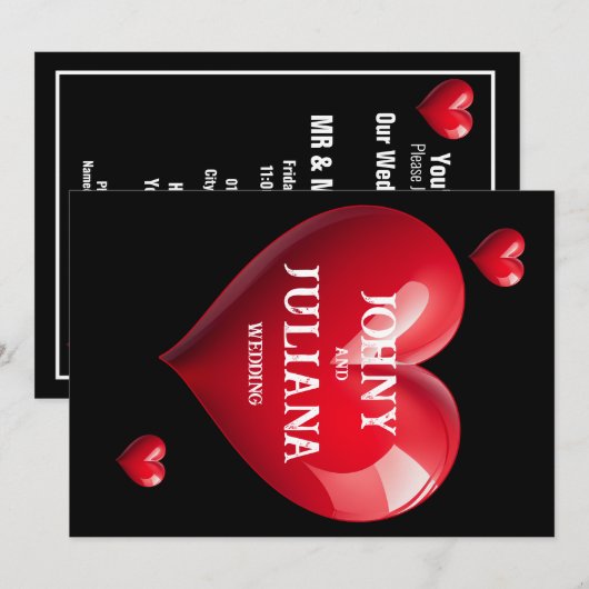 Datum Speichern Farbige Hochzeit Rotes Herz Einladung (Vorne/Hinten)