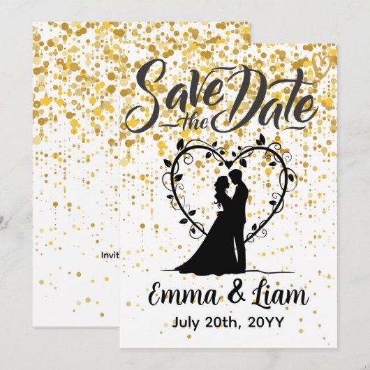 Datum Speichern Gold Glitter Save The Date (Vorne/Hinten)