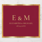 Datum speichern Gold Text Monogram Elegant Burgund Schaumweinetikett (Einzelnes Label)