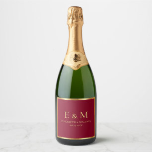 Datum speichern Gold Text Monogram Elegant Burgund Schaumweinetikett