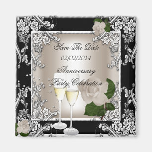 Datum Speichern Hochzeit Jubiläum Creme Schwarz Magnet
