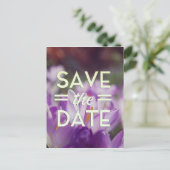 Datum speichern lila Blume Postkarte (Stehend Vorderseite)
