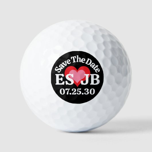 DATUM SPEICHERN Rot Pink Herz MONOGRAMM Schwarzer Golfball (Vorderseite)