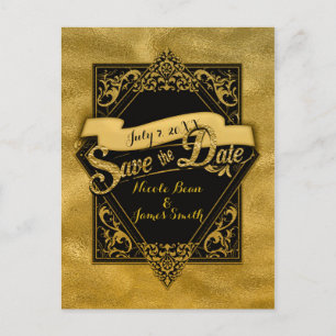 Datum speichern Schwarz & Faux Gold Elegante Verlo Postkarte