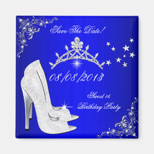 Datum Speichern Süße 16 Blaue Stöckelschuhe Tiara Magnet