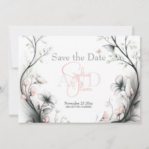 Datum speichern Whimsical zarte rosa Blumen Einladung
