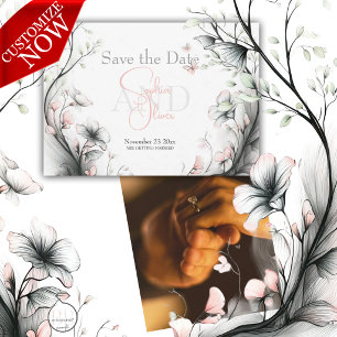 Datum speichern Whimsical zarte rosa Blumen Einladung