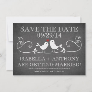 DATUM VORBEHALTEN Vintage-Schultafel Liebesvögel Save The Date