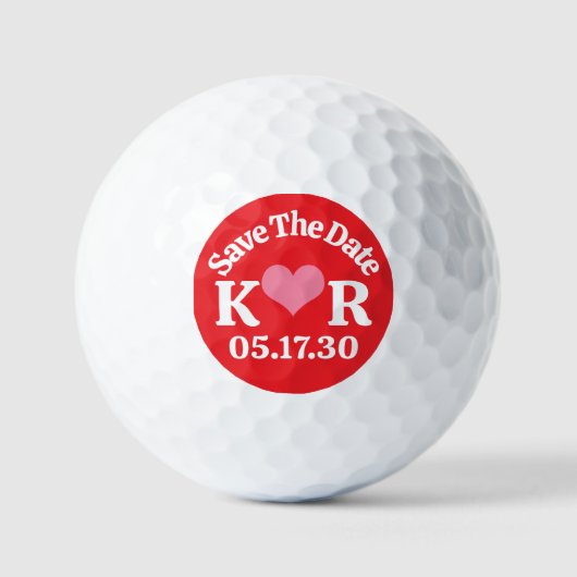 DATUM VORMERKEN Monogramm Rosa Herz & Rote Hinterg Golfball (Vorderseite)
