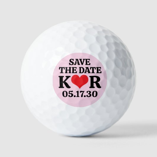 DATUM VORMERKEN Rotes Herz MONOGRAMM Rosa Hintergr Golfball (Vorderseite)