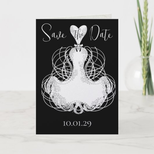 Datum vormerken Schwarzes elegantes Kleid mit weiß Einladung (Vorderseite)