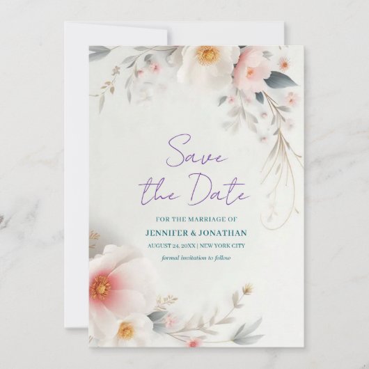 Datum Wasserfarbe Floral Handschrift-Skript speich Save The Date (Vorderseite)