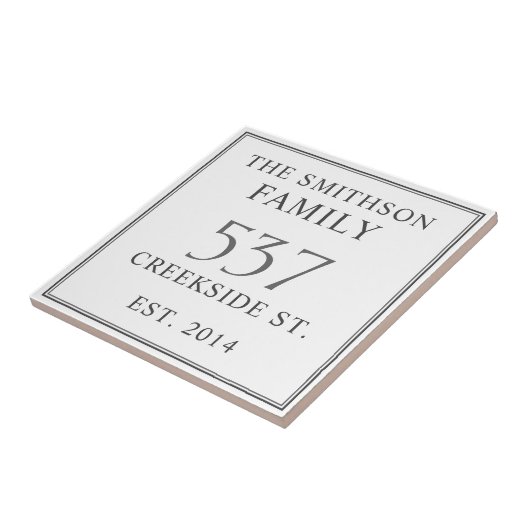 Datum "Weiß & Grau": Anschrift House Plaque Fliese (Seite)