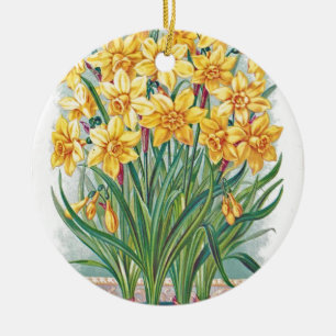 Datums-uAwg-Blumen-Narzissengelb Vintag Keramikornament
