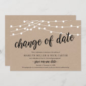 Datumsänderung, String-Lichter, Announcement-Karte Einladung (Vorne/Hinten)