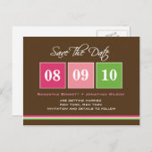 Datumsblöcke - Fuchsia Green Ankündigungspostkarte (Vorne/Hinten)