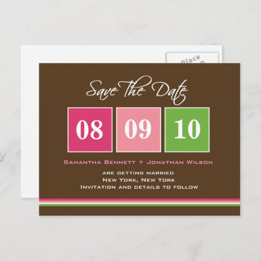 Datumsblöcke - Fuchsia Green Ankündigungspostkarte (Vorne/Hinten)