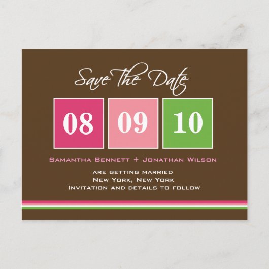 Datumsblöcke - Fuchsia Green Ankündigungspostkarte (Vorderseite)