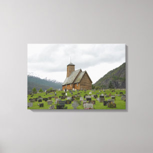 Daubekirche mit Graveyard in Norwegen-Leinwand Leinwanddruck