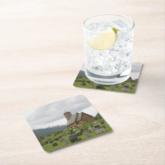 Daubekirche mit Graveyard in Norwegen-Untersetzer Rechteckiger Pappuntersetzer (Vor Ort)