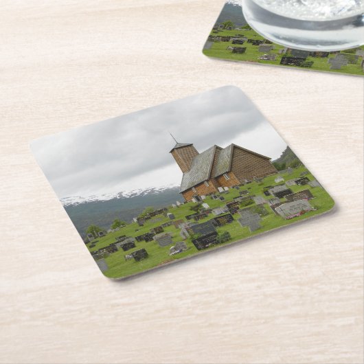 Daubekirche mit Graveyard in Norwegen-Untersetzer Rechteckiger Pappuntersetzer (angewinkelt)