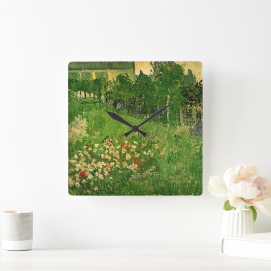 Daubigny's Garden von Vincent van Gogh, Le Jardin Quadratische Wanduhr (Zuhause)