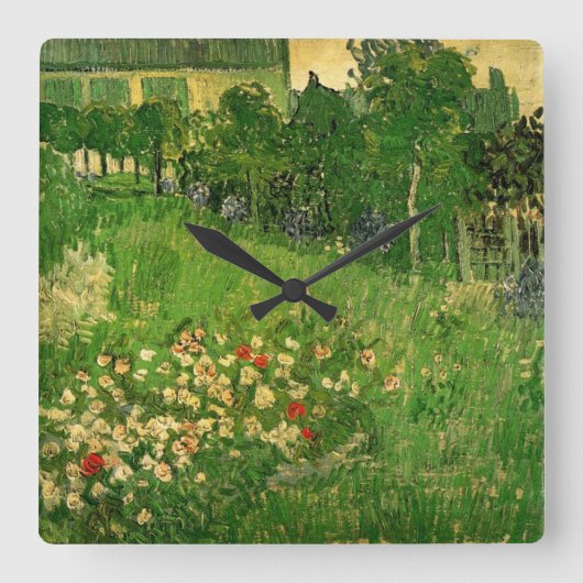 Daubigny's Garden von Vincent van Gogh, Le Jardin Quadratische Wanduhr (Vorderseite)