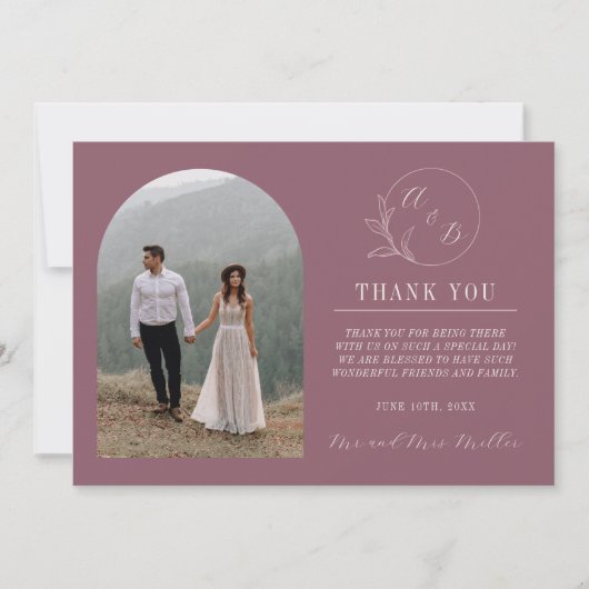 Dauerhafte Liebe | Deep Mauve | Hochzeit Dankeskarte (Vorderseite)